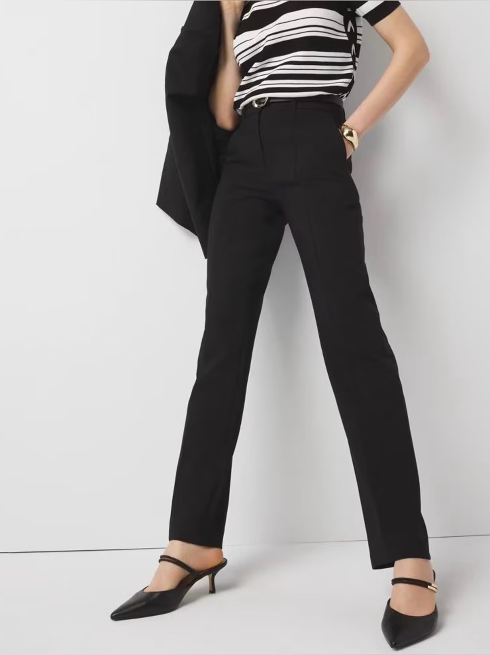 New White House Black Market Straight High Rise Black Pants Trousers Size 6